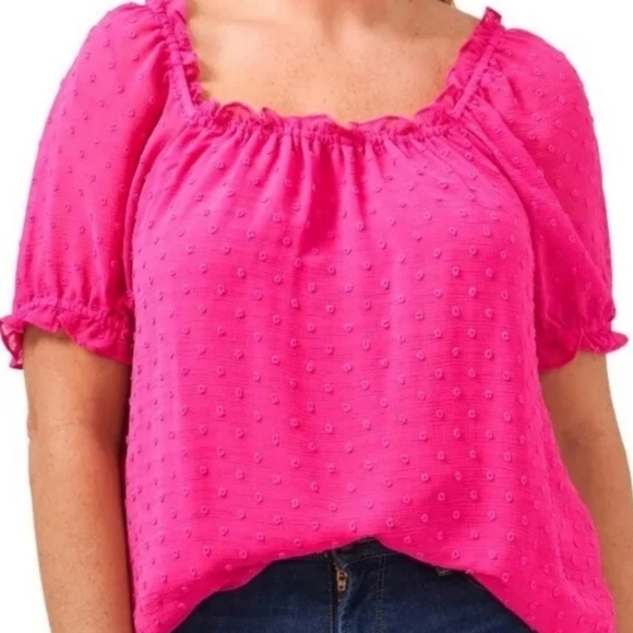 CeCe Tops - CeCe Pink Swiss Dot Textured Blouse XXL (8012)